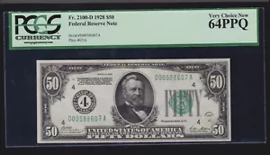 US 1928 $50 FRN Cleveland Numeric '4' FR 2100-D PCGS 64 PPQ V Ch CU (607) - Picture 1 of 2