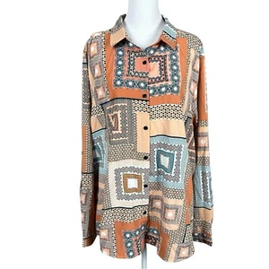 NWT Fate 3X Polyester Geometric Button Front Long Slv Collared Blouse Top Career - Picture 1 of 16