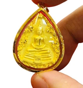 Ciondolo Lp Sothorn oro 18k 750 amuleto giallo tailandese santo talismano Buddha fortuna - Foto 1 di 10