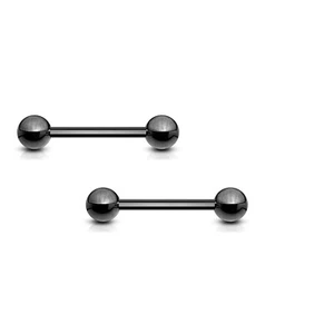 Pair 14G Black Titanium Barbell Tongue Rings Nipple Bars Industrial Barbells - Picture 1 of 1