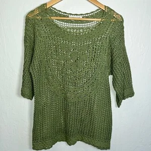 Top all'uncinetto Coldwater Creek verde boho medio - Foto 1 di 4