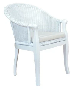 moderner Rattansessel weiß Kissen Auflage massivholz Sessel Rattan Rattanstuhl - Bild 1 von 8