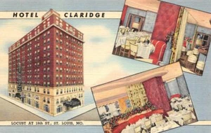 Postal vintage de lino de St. Louis, MO CLARIDGE HOTEL vistas interiores c1940 - Imagen 1 de 2