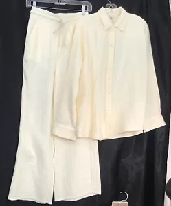 Donni Outfit Ivory Gauze Button-Down Shirt Bubble Wide Leg Pants Nwt Size S - Picture 1 of 12
