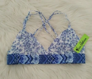 Sam Edelman Blue Floral Print Crossback Bralette Size Medium - Picture 1 of 6