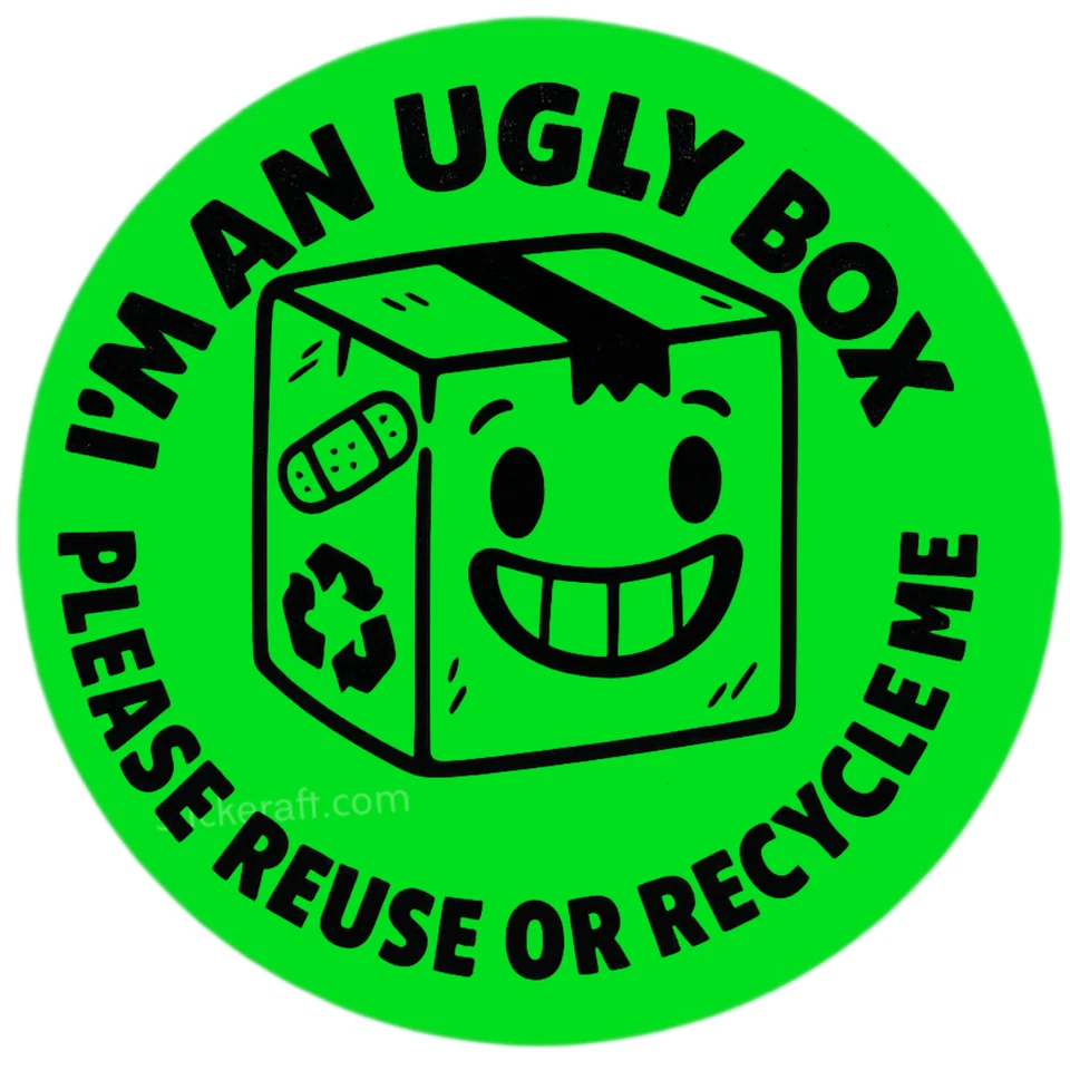 STICKERAFT Ugly Box Reuse or Recycle Stickers | Eco-Friendly Shipping Packaging Label
