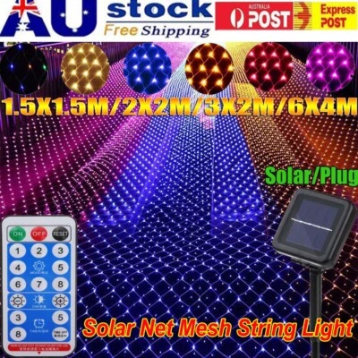 Solar LED String Fairy Net Lights Curtain Mesh Christmas Party Garden Outdoor AU - image 1 of 4
