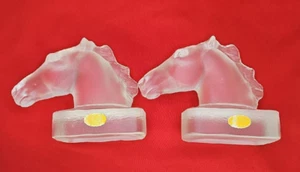 Crystal Horse Bookends German Genuine Lead Frosted Heavyweight Glass VTG Decor - Picture 1 of 14