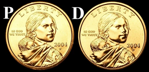 2004 P & D Sacagawea Native American Dollar US Mint Coins "BU" (2 Coin Set) Cover
