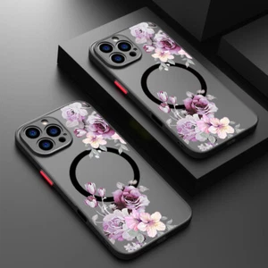 Flower Magnetic Case For iPhone 16 Pro Max 15 14 13 11 Matte Rose Magsafe Cover - Picture 1 of 21