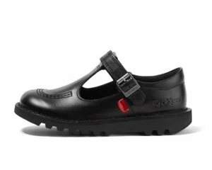 Kickers Junior Girls Kick T Vel Leather T Bar School Shoes Black - Picture 1 of 5