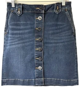 Talbots Petites Denim Skirt 2P Anchor Nautical Button Up Knee Length - Picture 1 of 7