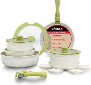 15-Piece Non-Stick Cookware Set with Detachable Handles – Granite Stackable Pots - Imagen 1 de 12