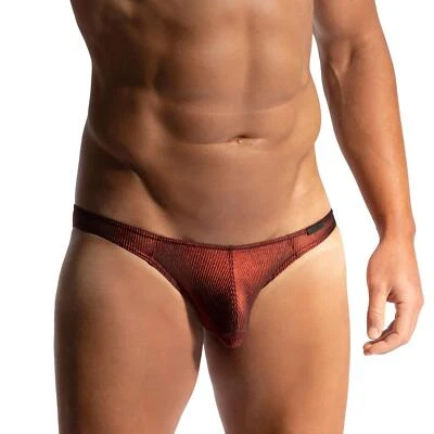 Cueca masculina Manstore M2432 cintura baixa micro biquíni masculino listra transparente - Imagem 1 de 4