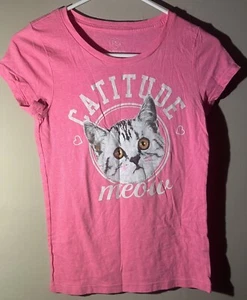 PS FROM AEROPOSTALE GIRLS SIZE 14 KIDS Catitude Meow Pink TEE SHIRT - Picture 1 of 3