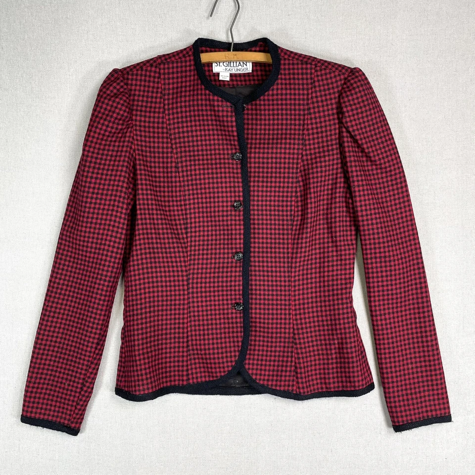 Chaqueta Blazer DE COLECCIÓN St. Gillian Kay Unger Lana Guinga Cuadros Mujeres Pequeña O23 Foto 1 de 4