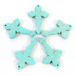 Dije colgante cruz de piedras preciosas verdes turquesa 28x43x5 mm cristal curación - Imagen 1 de 2