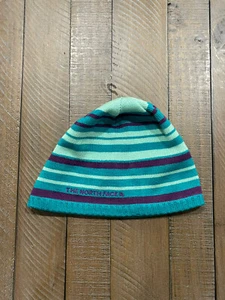 The North Face Youth Medium Winter Beanie Teal Purple Striped YOUTH MEDIUM - Picture 1 of 4