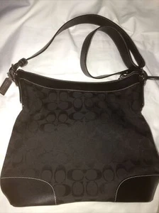 Authentic COACH Signature Shoulder Tote Bag Canvas Leather 6346 Black Dust Bag - Picture 1 of 12