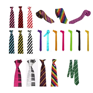 Kids Boys & Girls Striped Funky Skinny Neck Ties Fancy Dress Satin School Tie - Picture 1 of 93