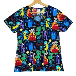 Disney Pixar Inside Out Scrub Top Shirt Women’s XS Short Sleeve V Neck Pockets - Picture 1 of 12