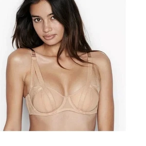 Victoria's Secret Unlined Balconette Bra Nude Sheer Lingerie 36DDD - Picture 1 of 18