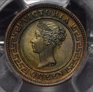 Ceylon 1901 1/4 Cent PCGS MS64+BN incandescent green blue toning PC0842 combine - Picture 1 of 3