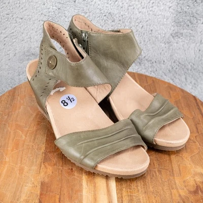 EARTH Attalea Barbados 女式皮革森林绿色楔形凉鞋 8.5M 码 — 第 1/4 张图片