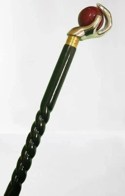 Bastón de madera hecho a mano victoriano con mango de cabeza de bola de latón de diseño Foto 1 de 4