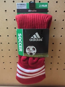 ADIDAS Soccer Socks OTC Youth Unisex Youth XS 9C-1Y 2 Pair Red CLIMALITE New - Picture 1 of 9