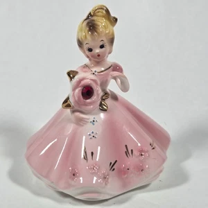 Figurina bambina compleanno Josef Originals gennaio Giappone vintage abito rosa floreale - Foto 1 di 13