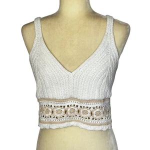 Hollister Crochet Tank Large White Cropped Festival Boho Fairy Adjustable Straps - Picture 1 of 9
