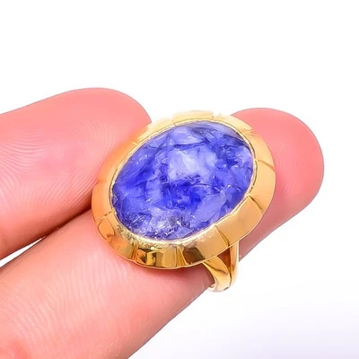 Anillo antiguo chapado en oro amarillo de 18k zafiro azul (simulado) s.7.5 R7623-362 Foto 1 de 4