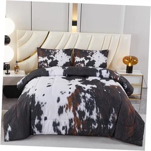 Queen Comforter Set 3 Pieces Cow Print Bedding Set Western Farmhouse Rustic - Picture 1 of 8