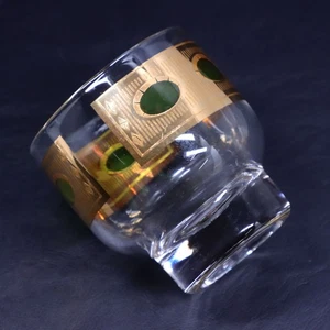 Vaso de cóctel Culver Pisa oro 22kt verde moneda con patas rocas MCM 1960 vintage - Imagen 1 de 5