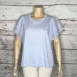 Old Navy NWT Size 3X Blue Eyelet Flutter Sleeve Crop Knit Top Shirt - Picture 1 of 5