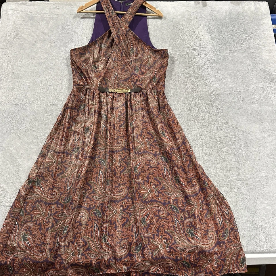 Lauren Ralph Lauren Maxi Dress Women 16 Orange Brown Paisley Pattern Vtg Elegant - Image 1 of 4
