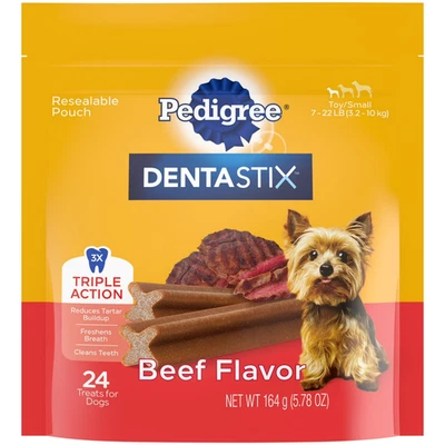 LOT x7 PEDIGREE DENTASTIX Beef Flavor Dog Treats For Small Toy Dogs *BB 7/2026 - Image 1 of 3