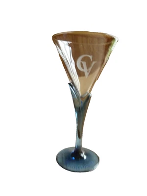 Courvoisier Coñac Tulipán Vidrio Cristal Azul Tallo Grabado CV Luigi Bormioli Foto 1 de 2