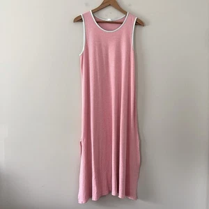 LAKE Sleeveless Stripe Long Nightgown Pima Cotton Pink Size L - Picture 1 of 9