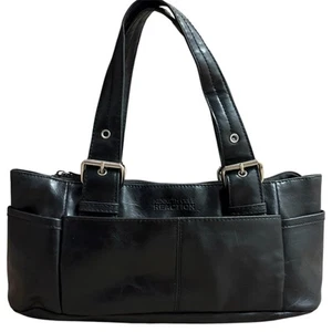 Vtg Kenneth Cole Reaction Y2K Black Baguette Handbag Silver Hardware - Picture 1 of 7
