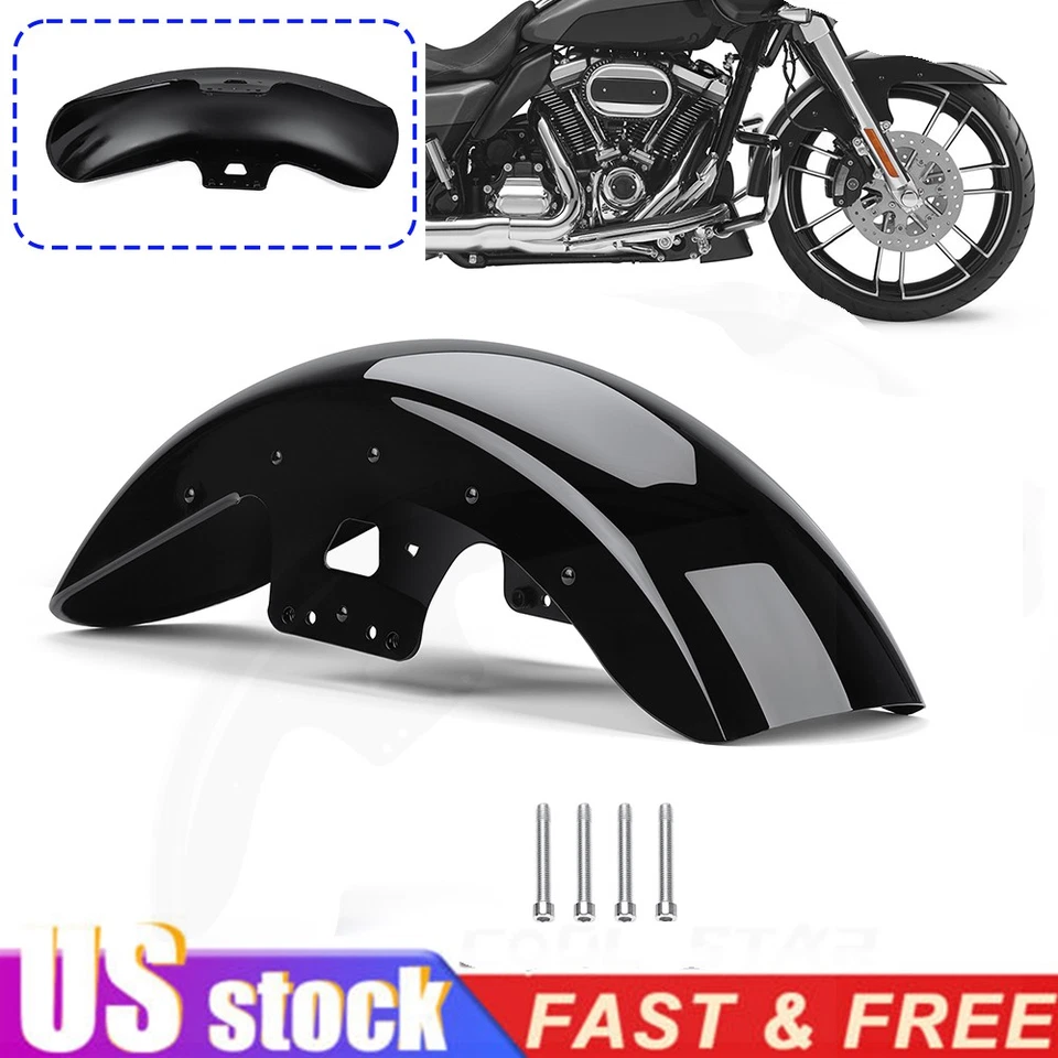 19"Vivid Black Front Fender For Harley Touring Electra Road Street Glide 14-25 Foto 1 de 4