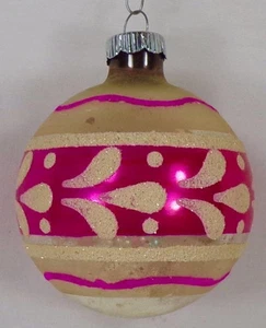 Shiny Brite Ornament Silver Glass Ball Pink Stripes Gold White Glitter 1960s 254 - Picture 1 of 8