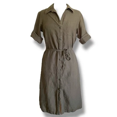 Patagonia Womens Shirtdress Sz 8 Olive Green Hemp Dress Belt Minimalist Utility - Image 1 of 4
