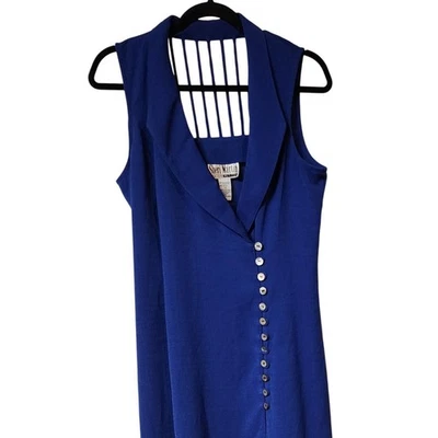 Vintage 80-90's Sheri Martin NY Petites Royal Blue Button Front Midi Dress 14P - Image 1 of 4