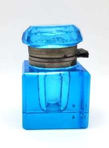 Inkwell Antique Square Sky Blue Faceted Top Crystal Chip Corner last pic - Picture 1 of 13