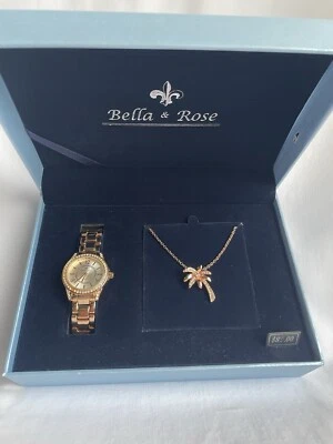 Women's Jewelry Set Bella Rose Necklace Palm Tree Watch Bracelet 2 Piece Set - Image 1 of 4