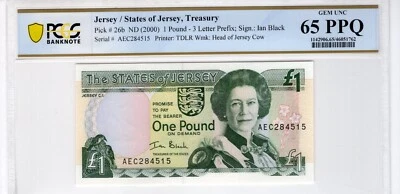 Jersey 2000 1 Pound PCGS Banknote UNC Gem 65 PPQ Pick 26b - Image 1 of 2
