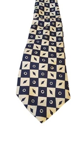 Lorenzo Tutsi Neck Tie Mens Blue Cream Geometric 100% Silk Italy Business Church - Picture 1 of 11