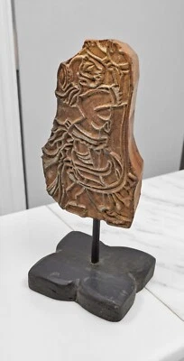 Antique Wooden Textile Printing Block on Stand Original Old Hand Carved - Image 1 of 4